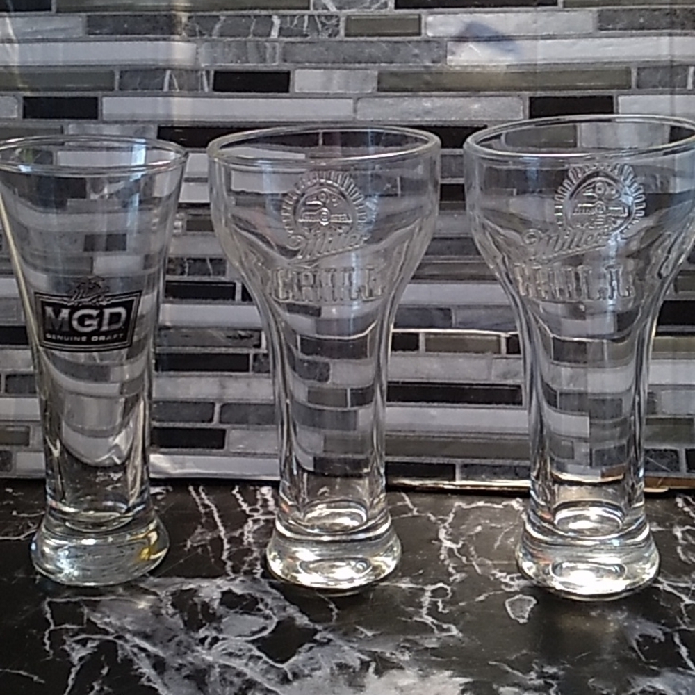 3 Miller Genuine Draft beer glasses